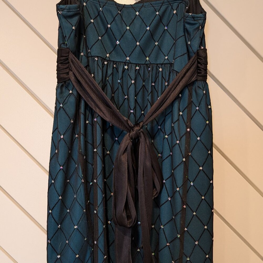 Iz Byer California Vintage Juniors Teal & Black with Silver Sequin A-Line Dress - Picture 4 of 11